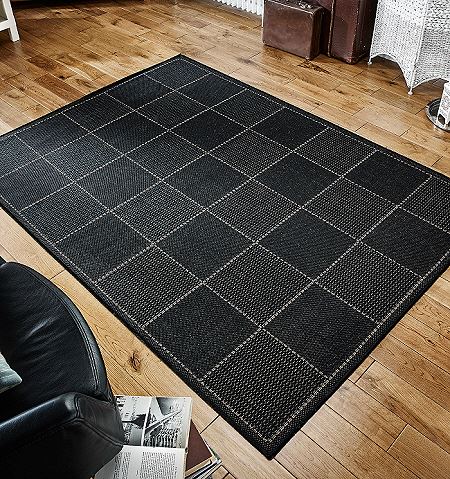 Checked Flatweave Runner Black