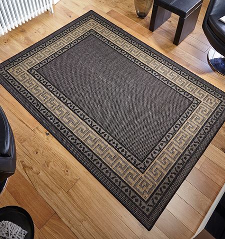 Greek Key Flatweave Runner Black