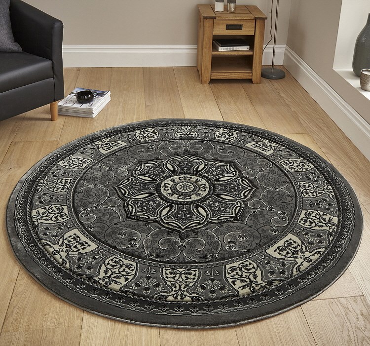 Heritage Round Rug 4400 Grey On, Gray And Brown Round Rug