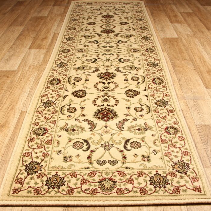 Kendra Woven 137W Ivory Beige Traditional Style Rug in various sizes and runner 